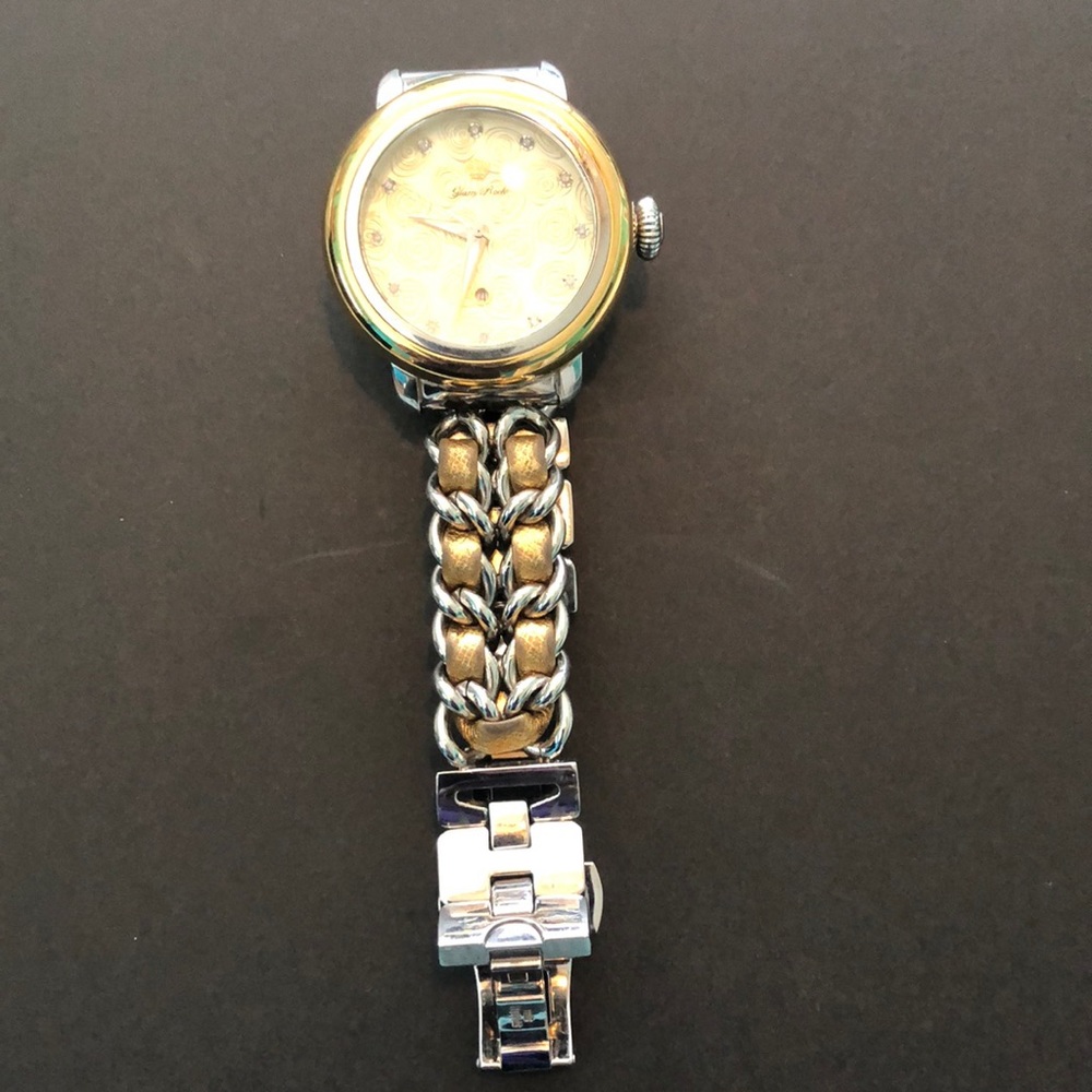 Glam Rock gold leather and silver watch